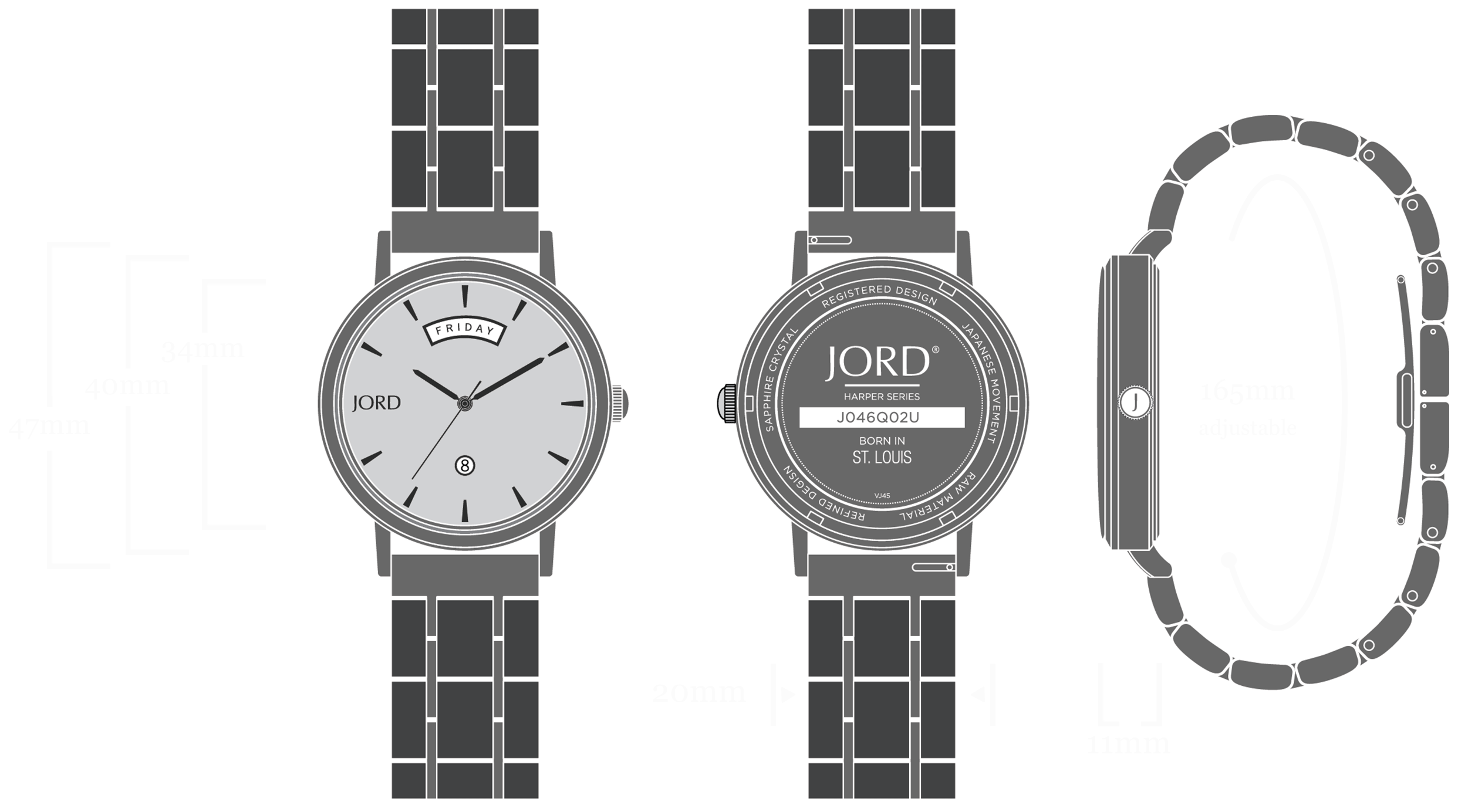 Harper - White Terrazzo & Kosso Watch Diagram